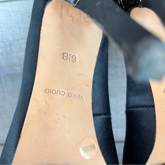 BCBGMAXAZRIA sz 6.5 Dalton black satin peep toe platform pumps metal accents - Picture 15 of 15